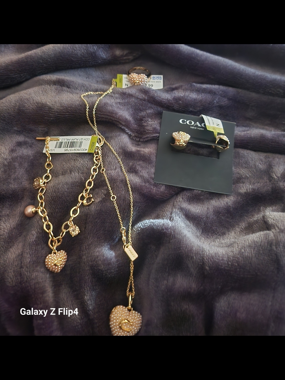 Coach Gold-Tone Crystal Heart Necklace and Bracelet Set